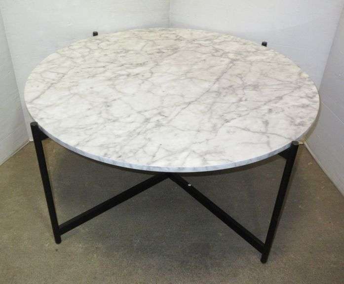Nathan James Piper Faux White Marble Round Coffee Table with Metal