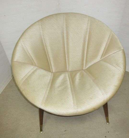 MidCentury Modern Round Chair with Vinyl Fabric and Wood Legs