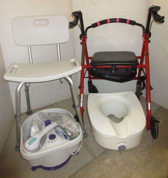 Shower Chair; (3) Assist Grips, New; Seated Walker; Toilet Safety Seat