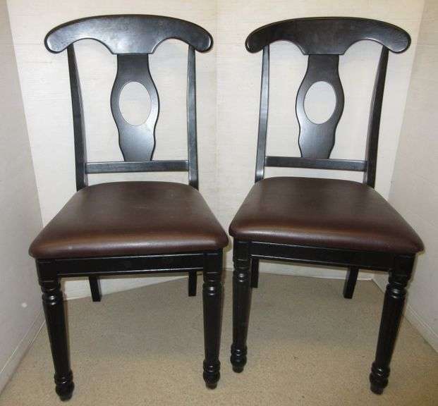 (2) Black Kitchen Chair with Brown Leather Seats Albrecht Auction Service