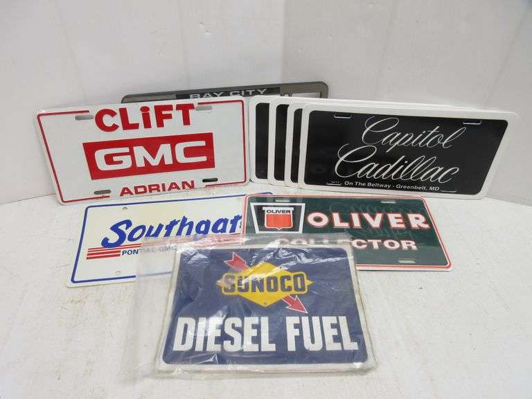 (8) Advertising License Plates and Sunoco Decal Sticker Albrecht