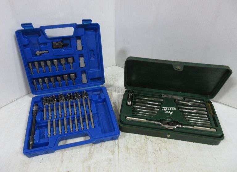 (2) Sets 1 Cordless Drill Adapter Set, and 1 Double Hex Dies and Tap Set Albrecht Auction