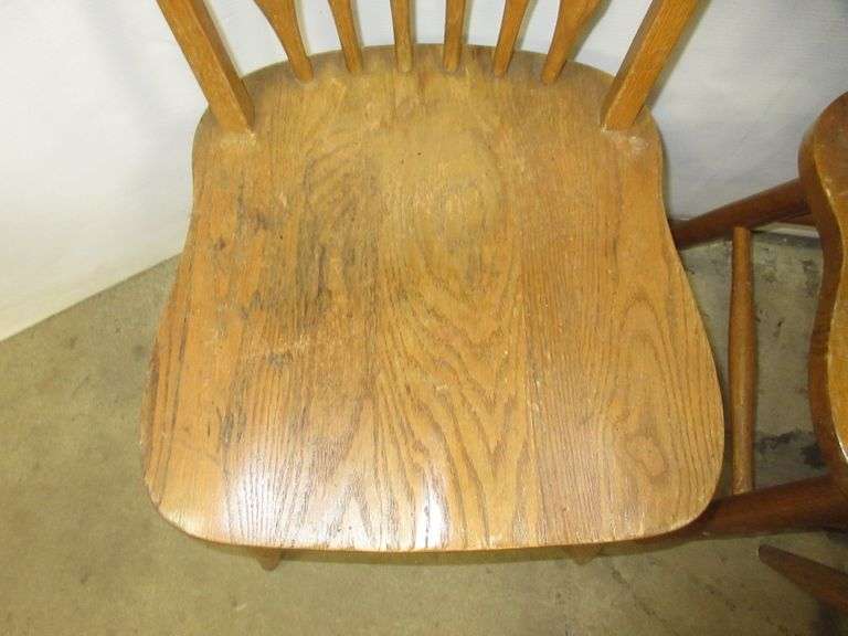 (4) Arrow Back Oak Chairs 3 Marked "Dinaire Buffalo, NY"; 1 Marked