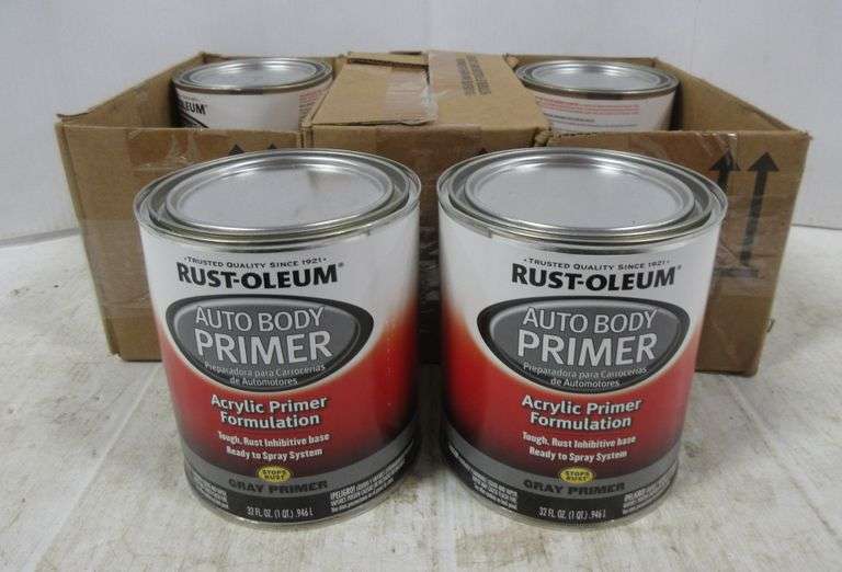 (6) Quarts of RustOleum gray acrylic primer, new Albrecht Auction