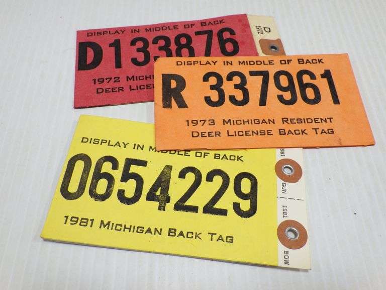 Vintage Hunting Licenses, (12) Michigan Hunting License, backtags, 1970