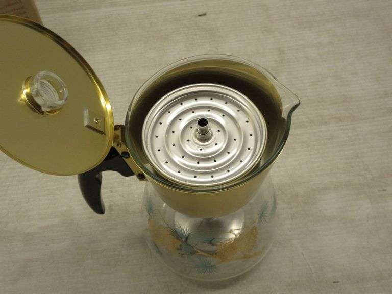 Douglas flameproof glass coffee pot, 22K gold aqua decoration with heat