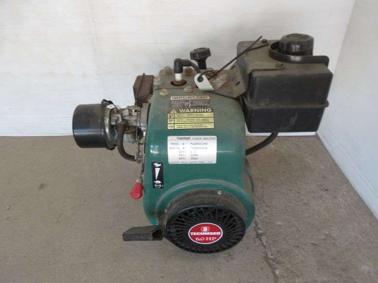 Green Tecumseh gas motor, 6 HP, runs, new carburetor Albrecht Auction