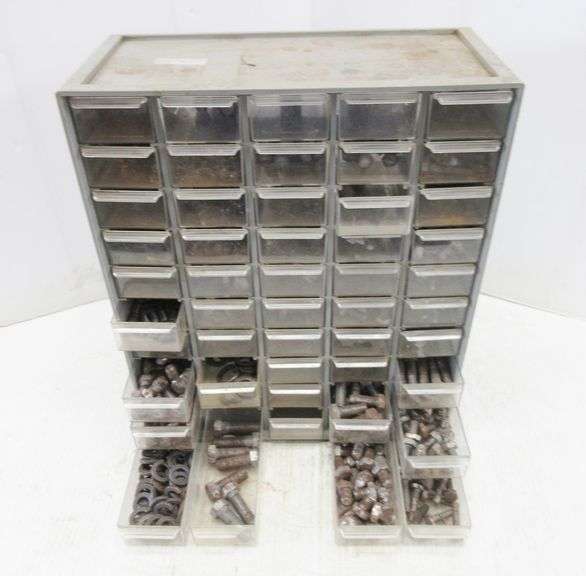 50Drawer plastic parts, nuts, and bolt storage filled with bolts, nuts