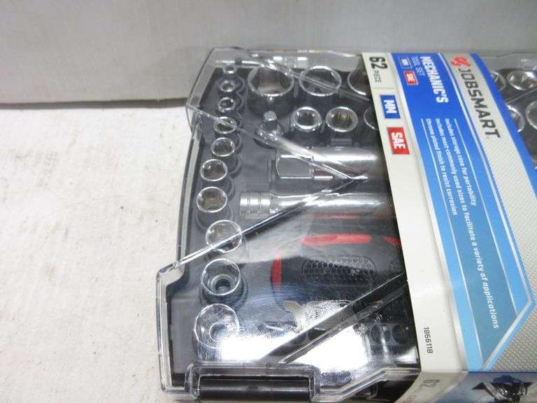 Jobsmart 62Piece mechanics tool set, MM and SAE, in a tool organizer