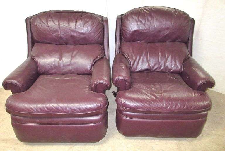 (2) Barcalounger leather recliners, 36"W x 36"D x 36"H, manual push