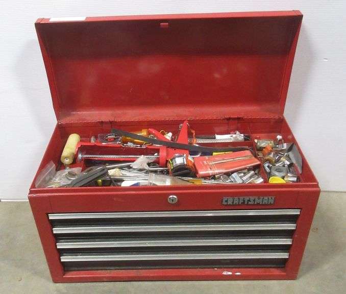 Craftsman fourdrawer top chest tool box with assorted tools, 26"W x 12