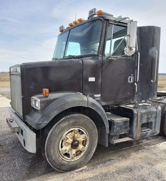 This item Selling ABSOLUTE! 1986 White Semi Tractor, (Showing