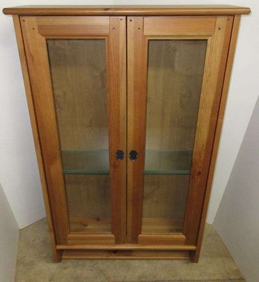 Ikea wood display hanging shelf unit, has glass shelves, 27 1/2"W x 8 1