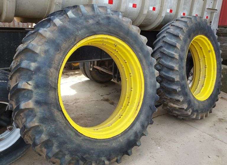 This item Selling ABSOLUTE! (2)Firestone 18.442 Tractor Tires at 50 and Rims, Came Off