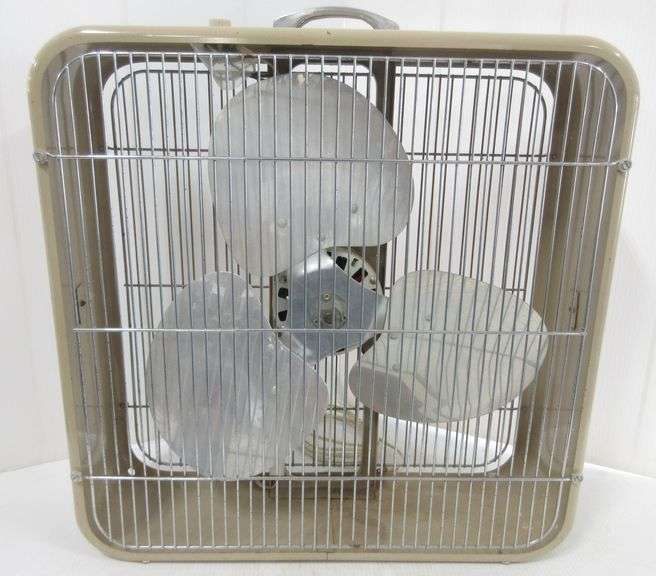 Heavy duty all metal box fan, 22" x 22" x 7", 8'L cord, used, runs