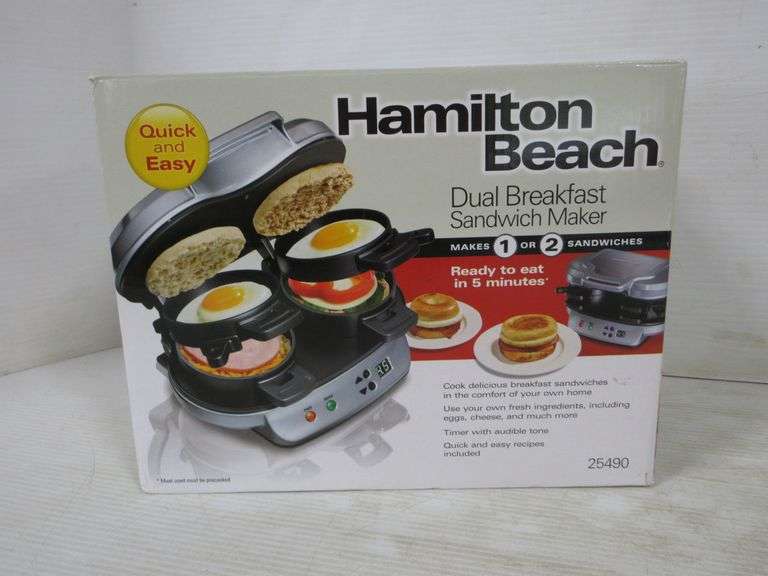 Hamilton Beach dual breakfast sandwich maker, ready in 5 minutes, makes