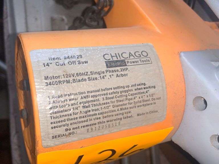Chicago Electric 14" Cut off Saw - Assiter Auctioneers