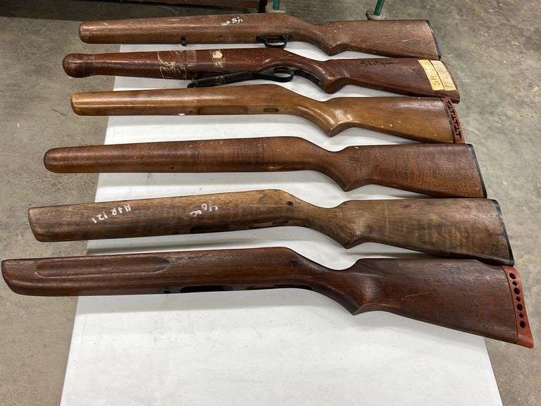 6 assorted wooden stocks for shotguns Baer Auctioneers Realty, LLC