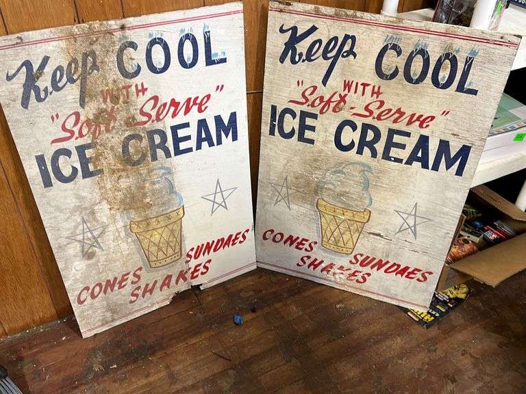 Old ice cream wooden signs Baker Auctions & Real Estate, LLC
