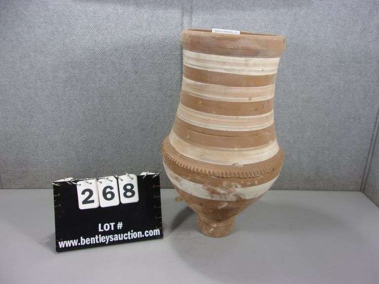 SUN DRIED EGYPTIAN TERRA COTTA SKINNY BASE TALL VASE W/ WHITE STRIPES