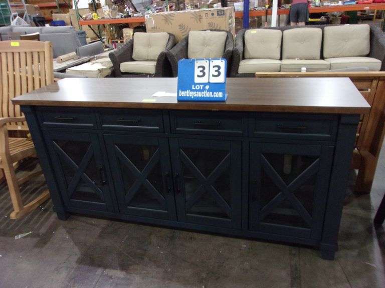 LIVINGSTON CONSOLE TV STAND NAVY BLUE UNEVEN LEGS Bentley