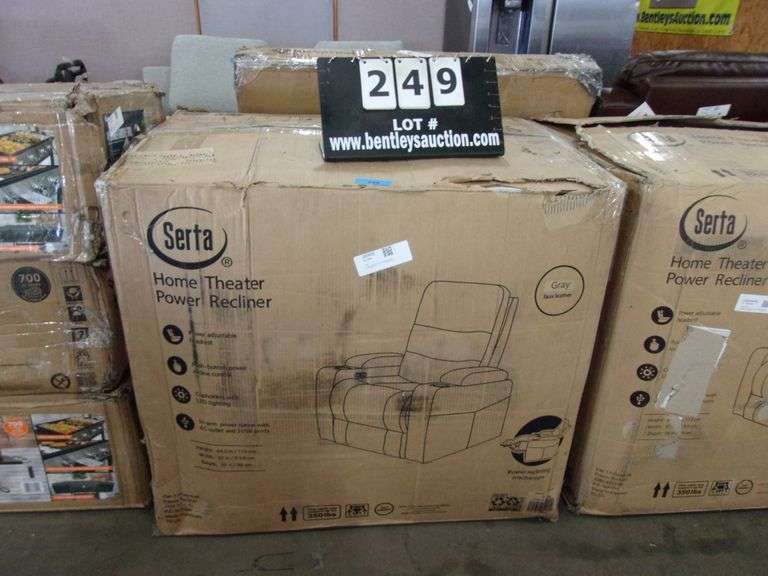 SERTA HOME THEATER GREY LEATHER POWER RECLINER Bentley & Associates, LLC
