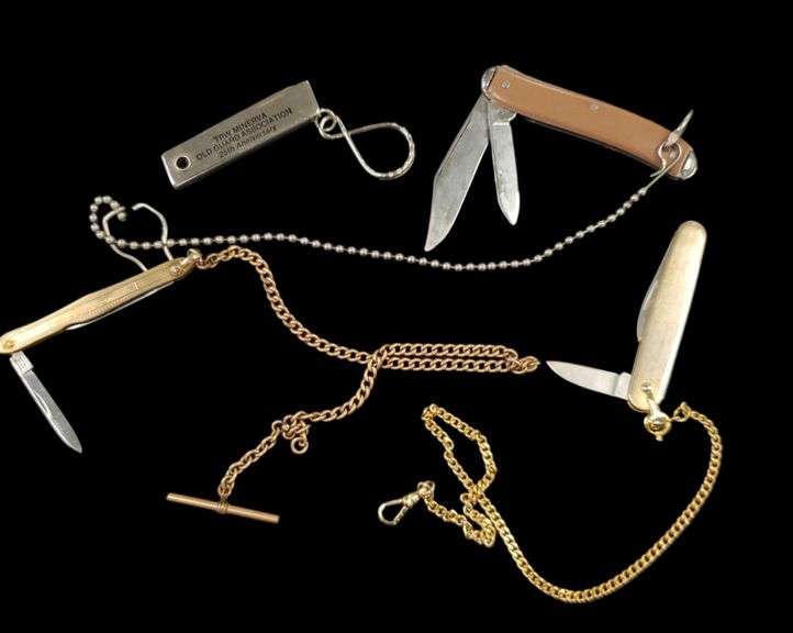 4 pocket knives including... Stainless Colony mini pocket knife with