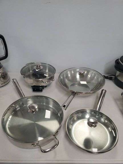 Wolfgang Puck Bistro Collection three skillets with lids and electric