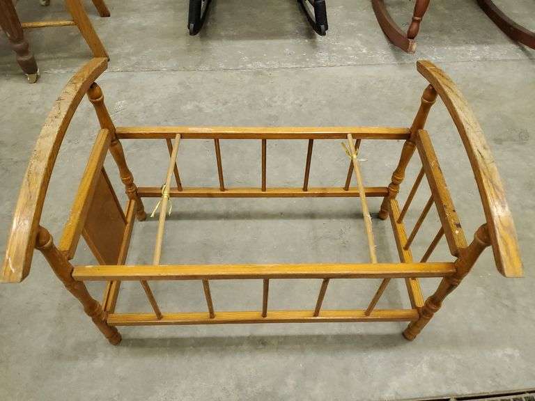 Wood baby cradle (pictured with rockers up). Measures 26w x 20d x 18h