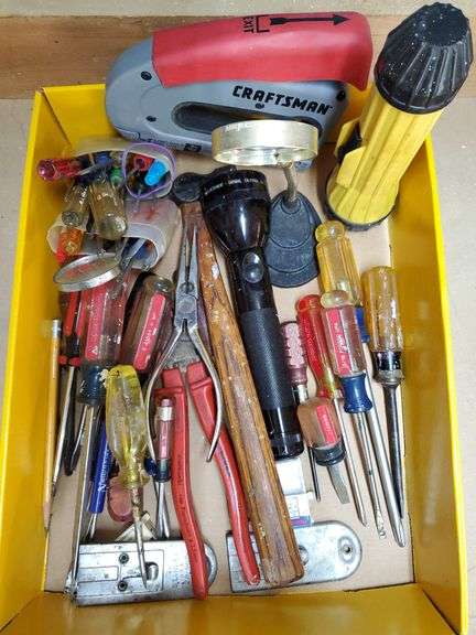 Tools including Craftsman easy fire heavy duty stapler, ball peen