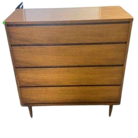 MidCentury Modern Tall Boy Teak Bassett Wood Dresser 4 Drawers