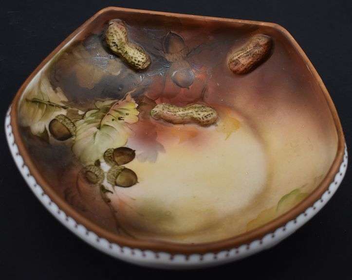 Unusual Hand Painted Nippon Nut Dish w/ Raised or Applied Peanuts BHD