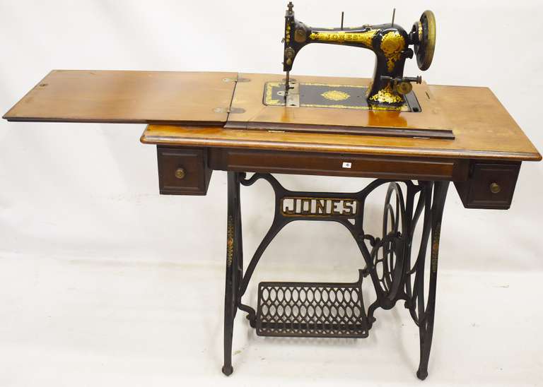 Jones Treadle Sewing Machine w/ Cast Iron Base In Excellent Condition
