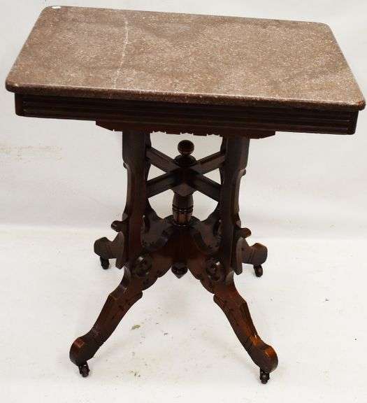 Victorian Eastlake Marble Top Parlor Table 28x29x20 BHD Auctions