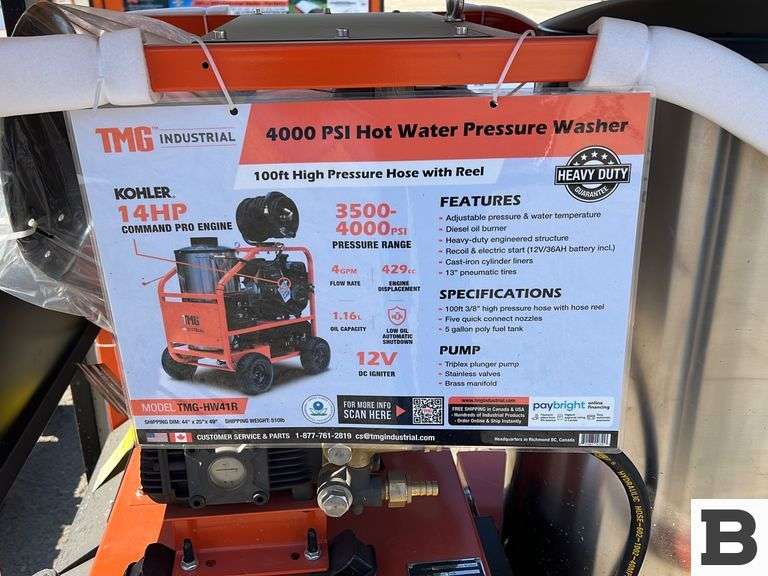 TMG Industrial HW41R Hot Water Pressure Washer Booker Auction Company