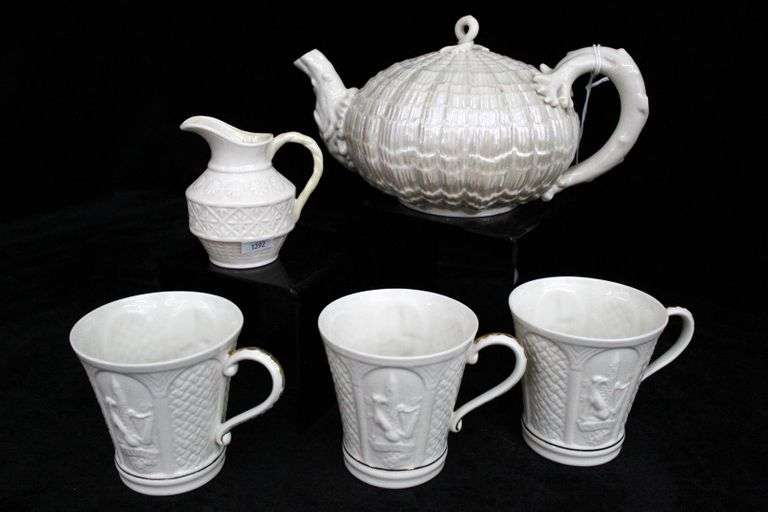 Collection of Belleek China includes teapot with lid Tridacna White