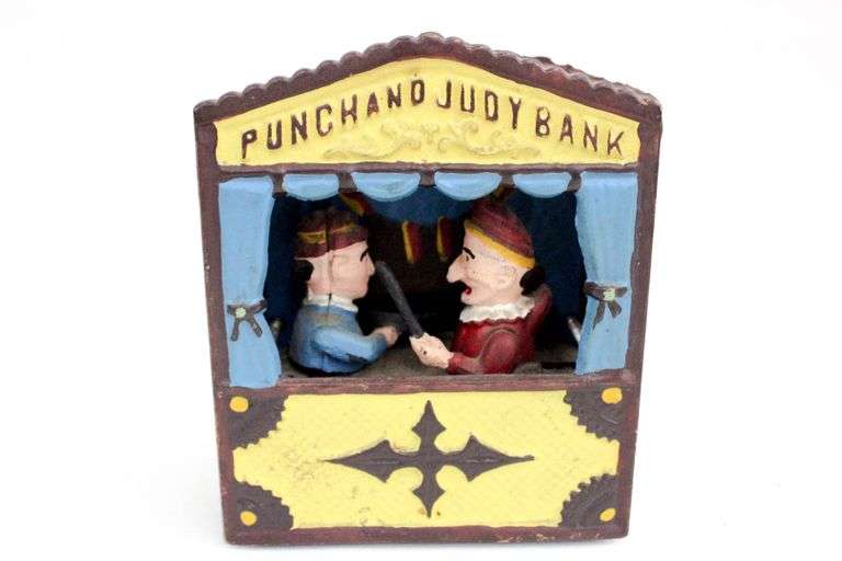 Punch and Judy Theater Collectors' Die Cast Iron Mechanical Coin Bank