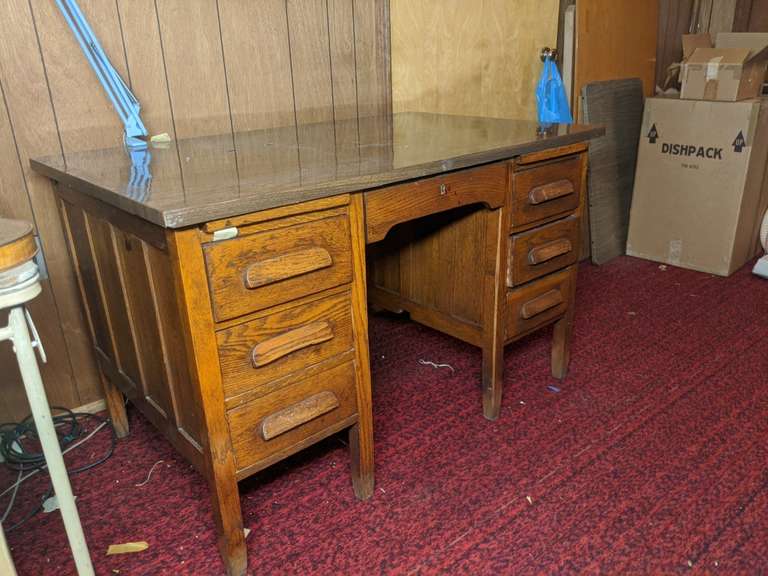 Antique Oak Office Desk with a Later Formica Top Bid On Estates