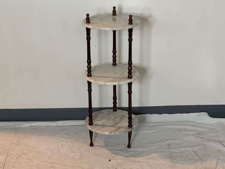 Mid Century 3 Tier Marble and Wood Plant Stand Coastal Downsizing LLC