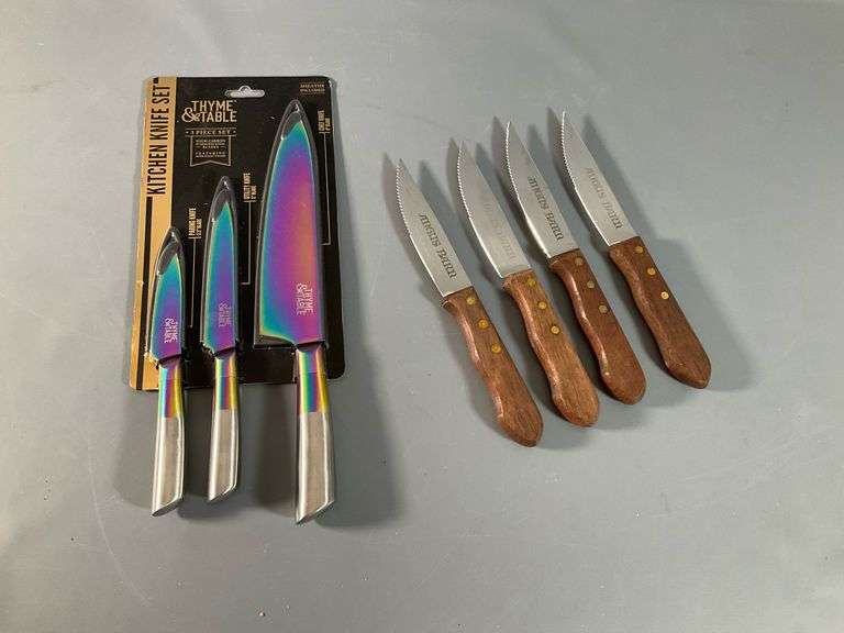 Thyme & Table 3 Piece Knife Set and Angus Barn Steak Knives (4