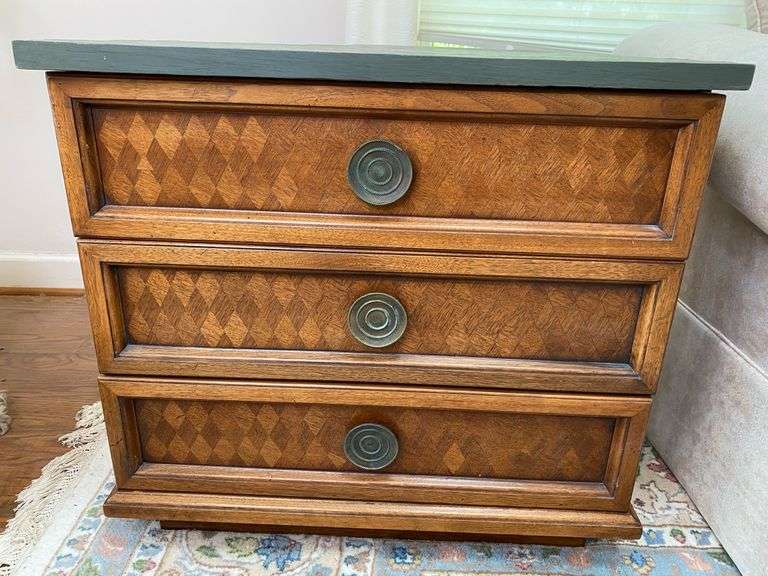 Heritage Henredon Slate Top Side Table, Measures 26” W x 17” D x 24” T