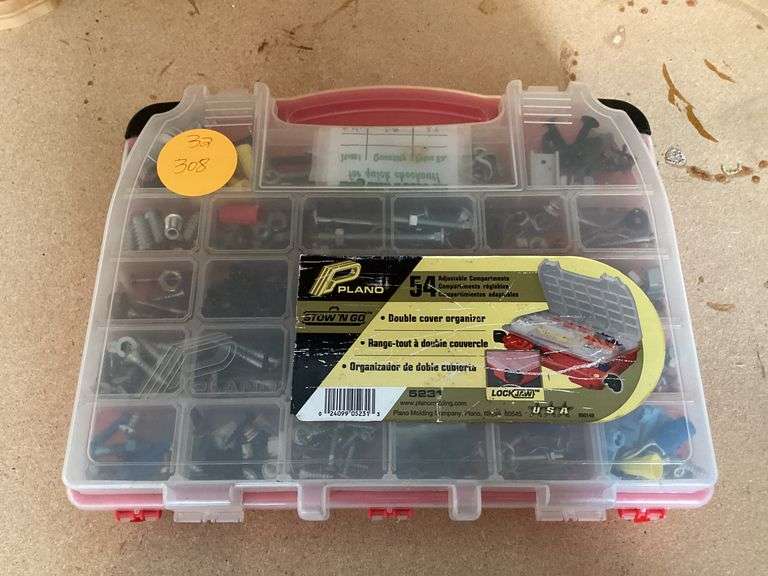 PLANO COMPARTMENT STORAGE BOX WITH VARIOUS HARDWARE Currie Auction