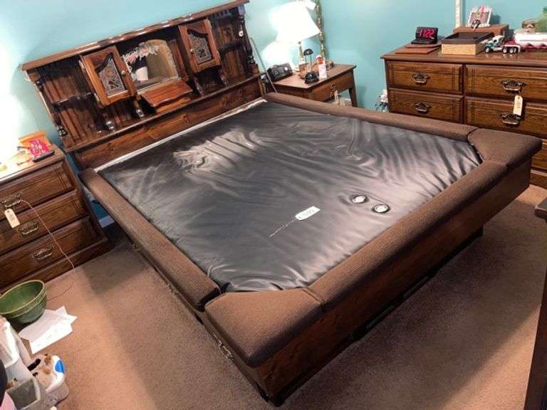 Water bed and frame, headboard with storage, under bed storage