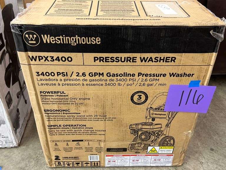 WESTINGHOUSE WPX3400 PRESSURE WASHER IN BOX Earl's Auction Company