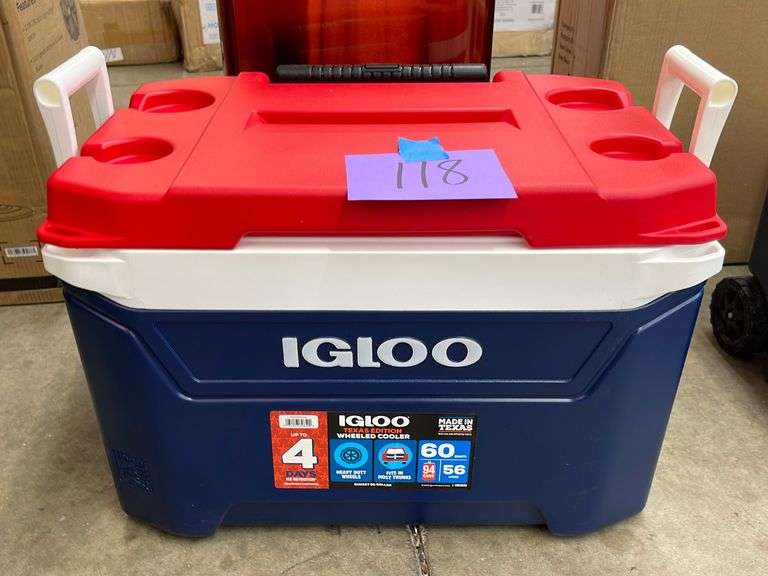 IGLOO 60qt TEXAS EDITION ROLLING COOLER Earl's Auction Company