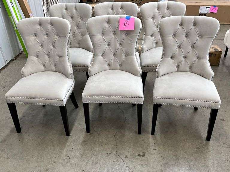 (6) ABBYSON LIVING BUTTON TUFTED DINING CHAIRS IVORY Earl's Auction Company