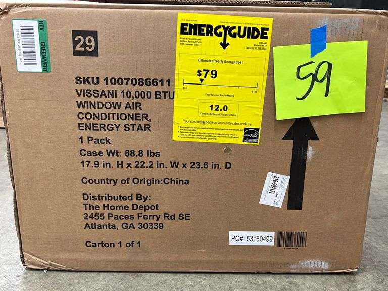 VISSANI 10,000 BTU WINDOW AIR CONDITIONER ENERGY STAR IN BOX Earl's