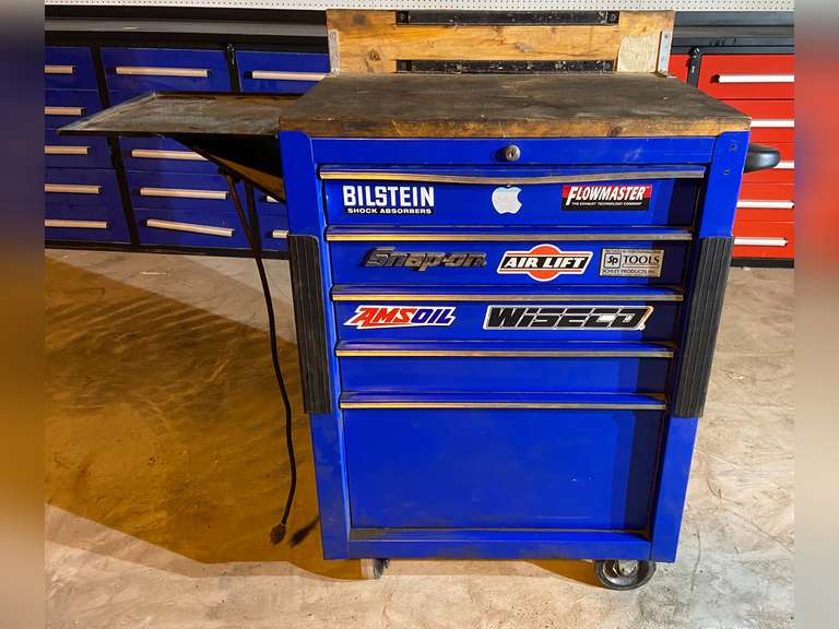 SnapOn 5Drawer Blue Rolling Tool Box w/ Side Shelf ELCO Auctions