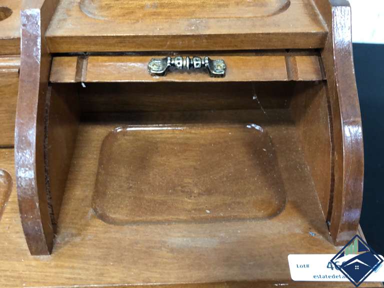 Mens Vintage Valet Roll Top Wood Jewelry Box Estate Details