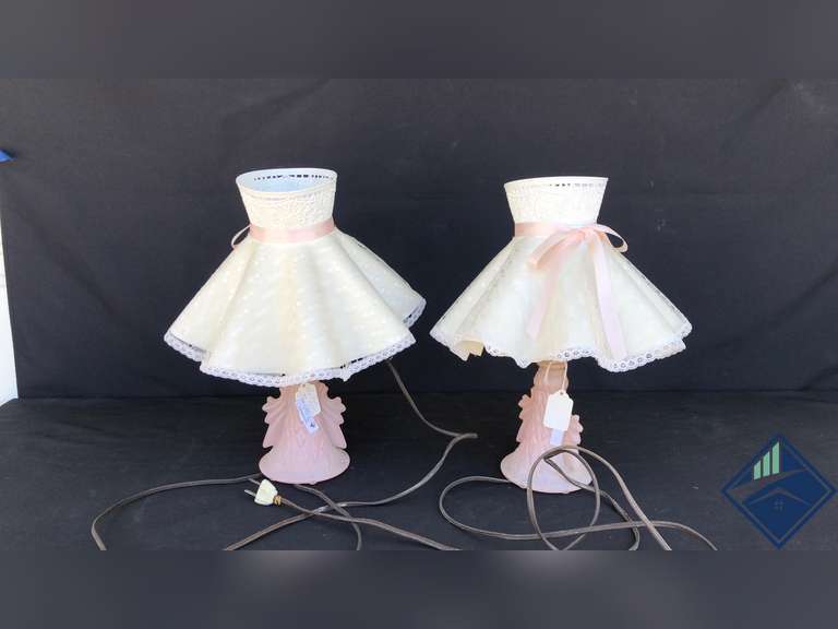 (2) Vintage Pink Depression Glass Lamps with Shades Estate Details